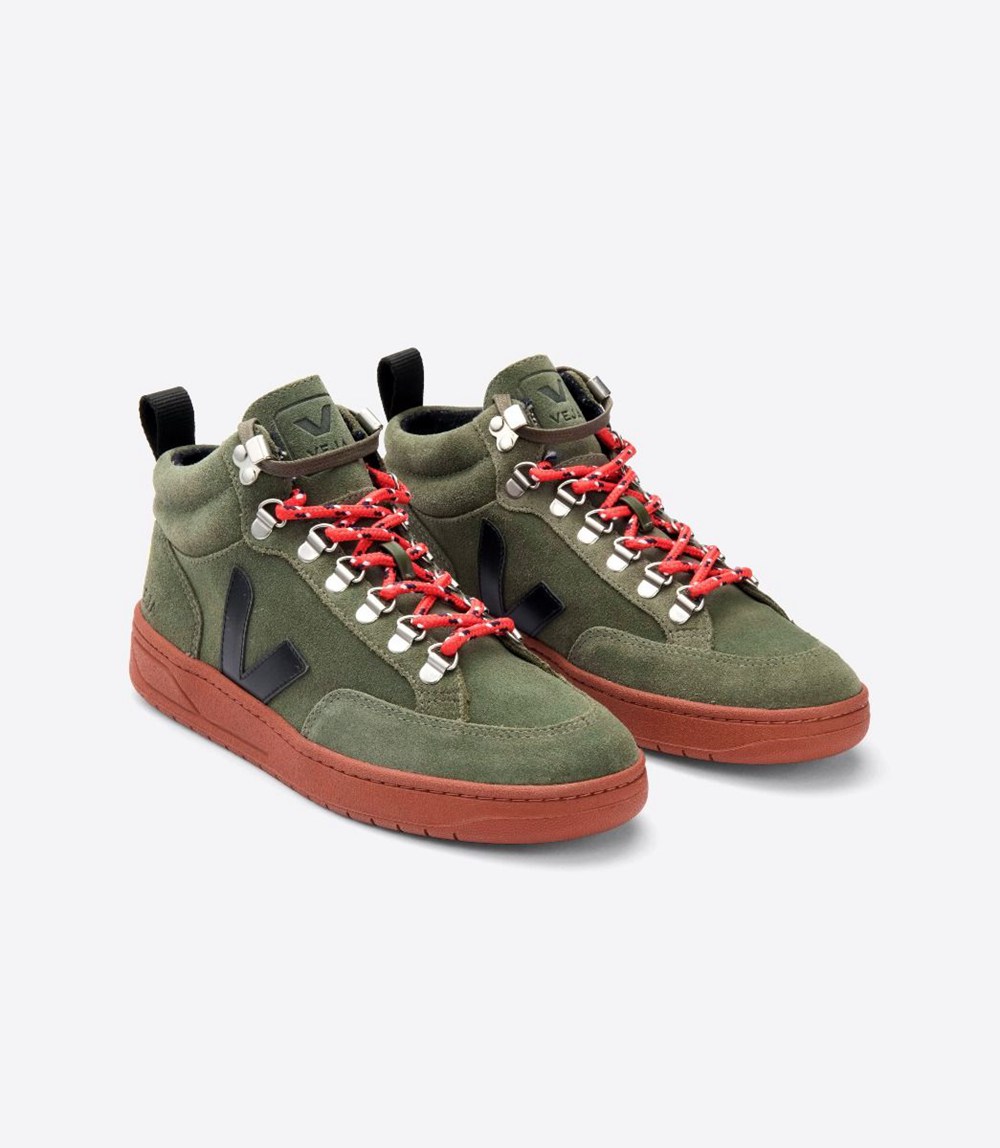 Tenis Veja Hombre - Roraima Suede - Verde Oliva/Negros - 413TVCOYW